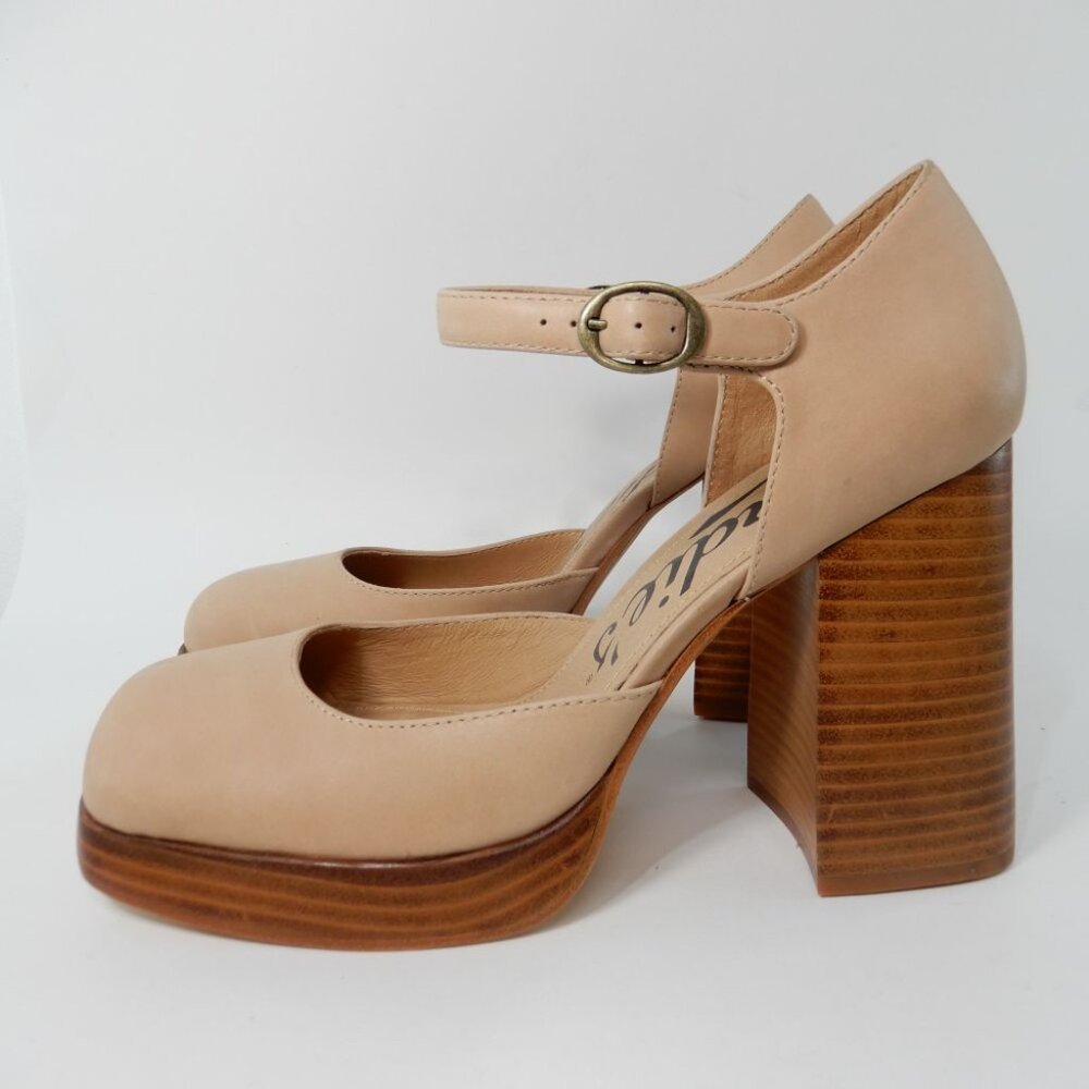 CANDIE'S Halt Platform Pumps Block Heel Size 10 Natural All Leather NEW $160 - Picture 5 of 15